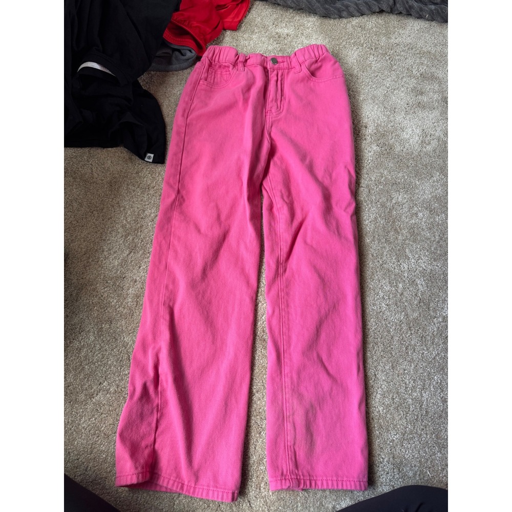 SHEIN Kids Pink Denim Pants Straight Leg Elastic Waist Size 160 Trousers